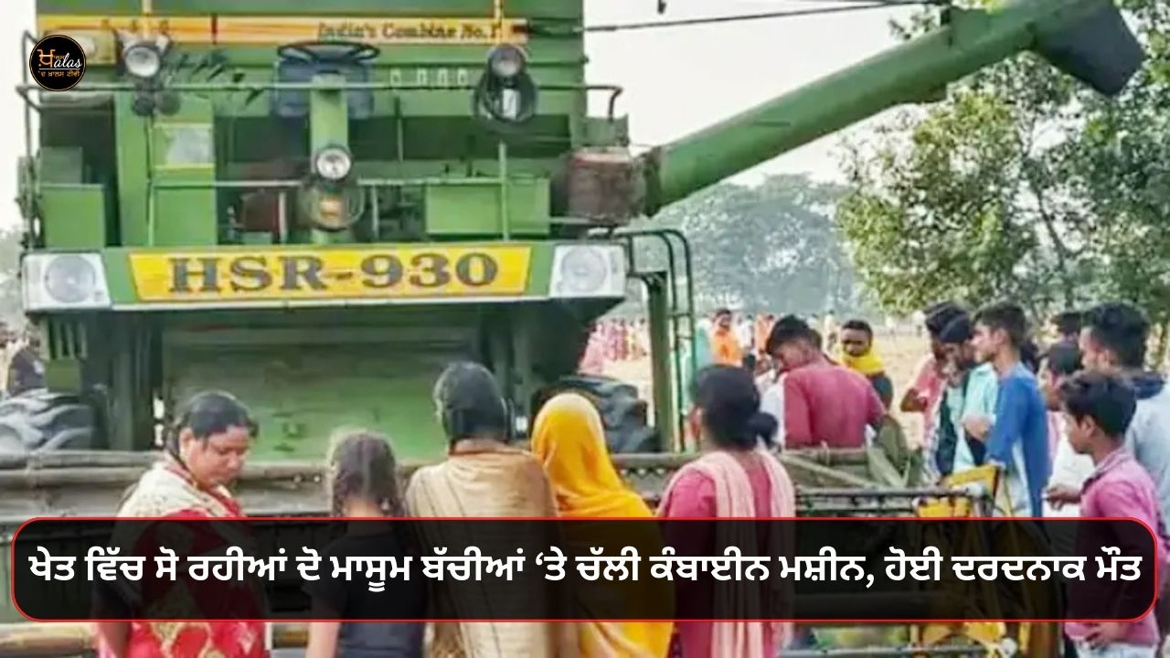 combine cutting girls sleeping in the field