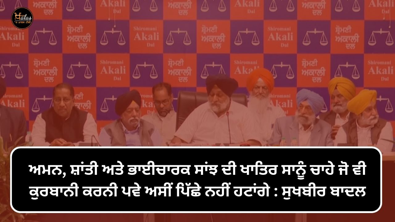 Whatever sacrifice we have to make for the sake of peace peace and brotherhood we will not back down: Sukhbir Badal