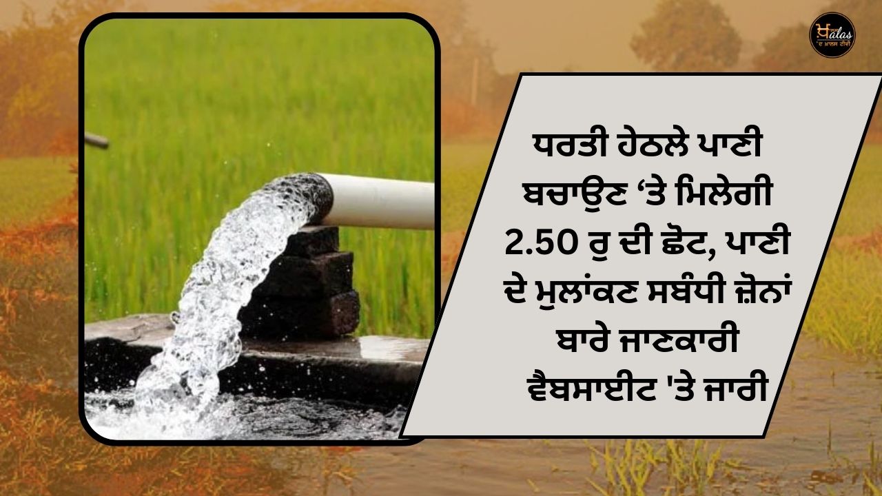 A discount of Rs 2.50 will be given on conserving underground water information about water assessment zones is released on the website.