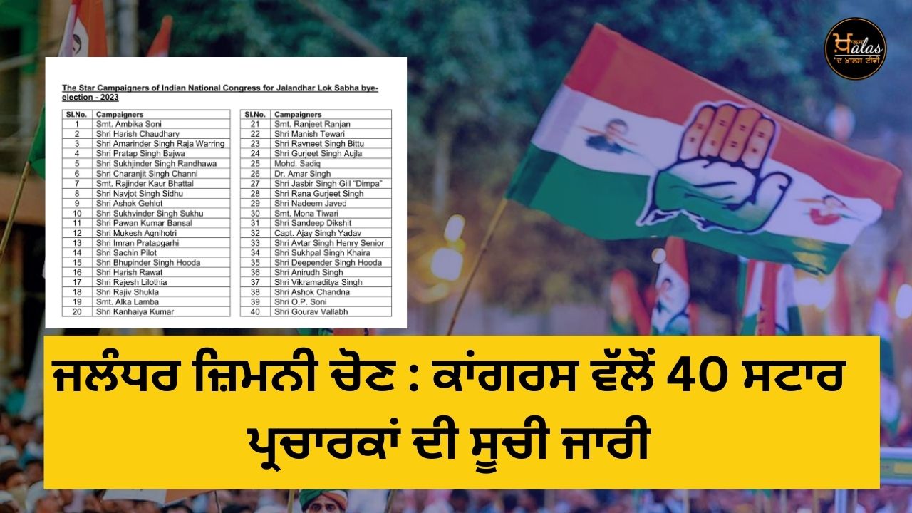 Jalandhar by-election: Congress releases list of 40 star campaigners