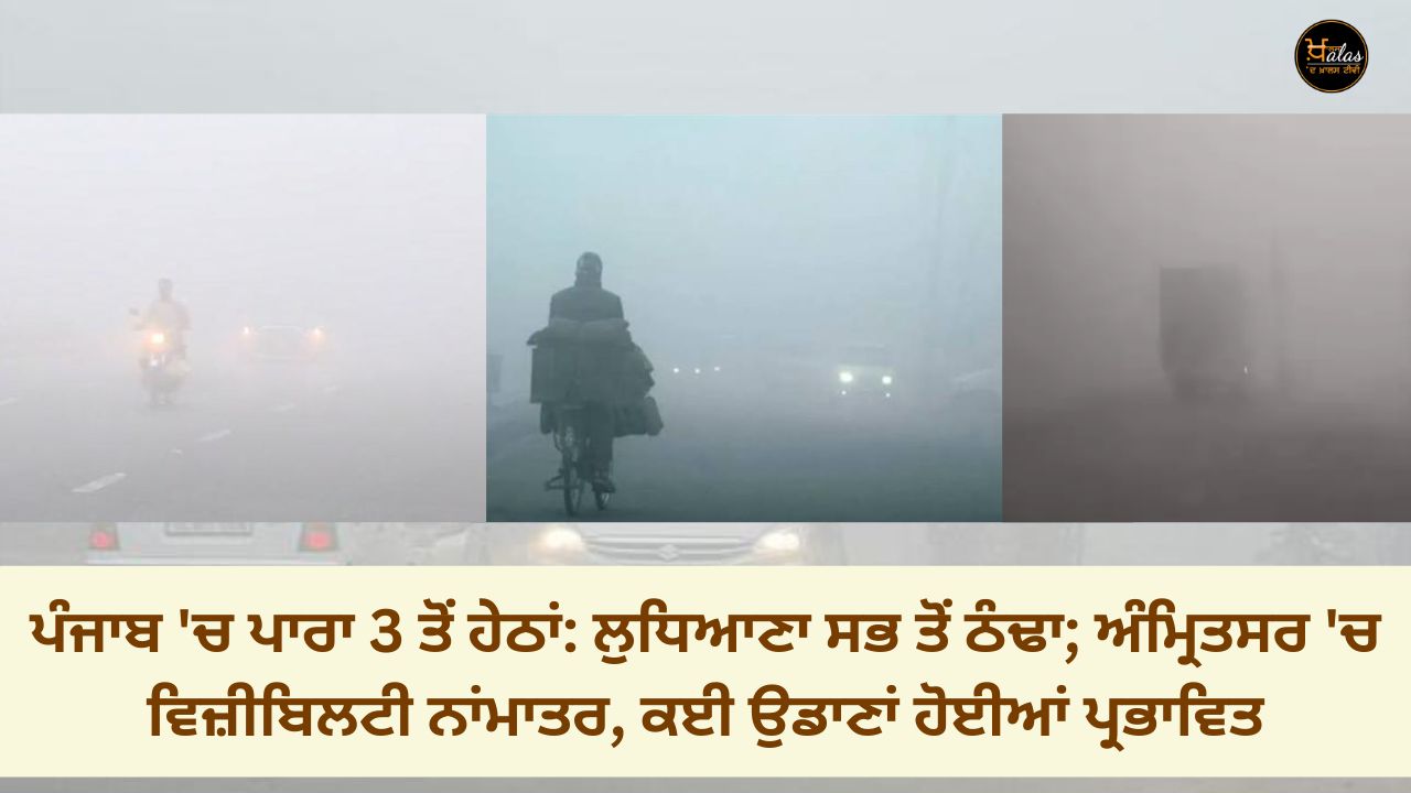 Mercury below 3 in Punjab: Ludhiana coldest; Visibility in Amritsar is negligible, many flights are affected