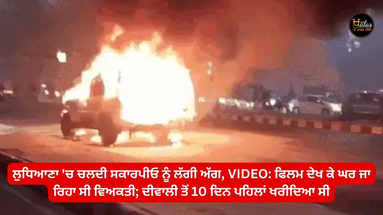 A moving Scorpio caught fire in Ludhiana, VIDEO: A person was going home after watching a movie; Bought 10 days before Diwali