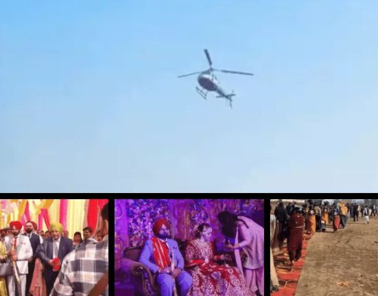 The groom went to take the bride on a helicopter