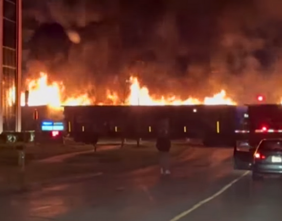 train caught fire in Canada Ontario